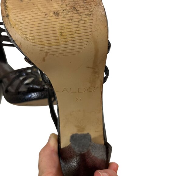 40% off! Aldo heels women's 37 US 6.5-7 brown leather strappy cage heels 5" heel - Picture 6 of 11